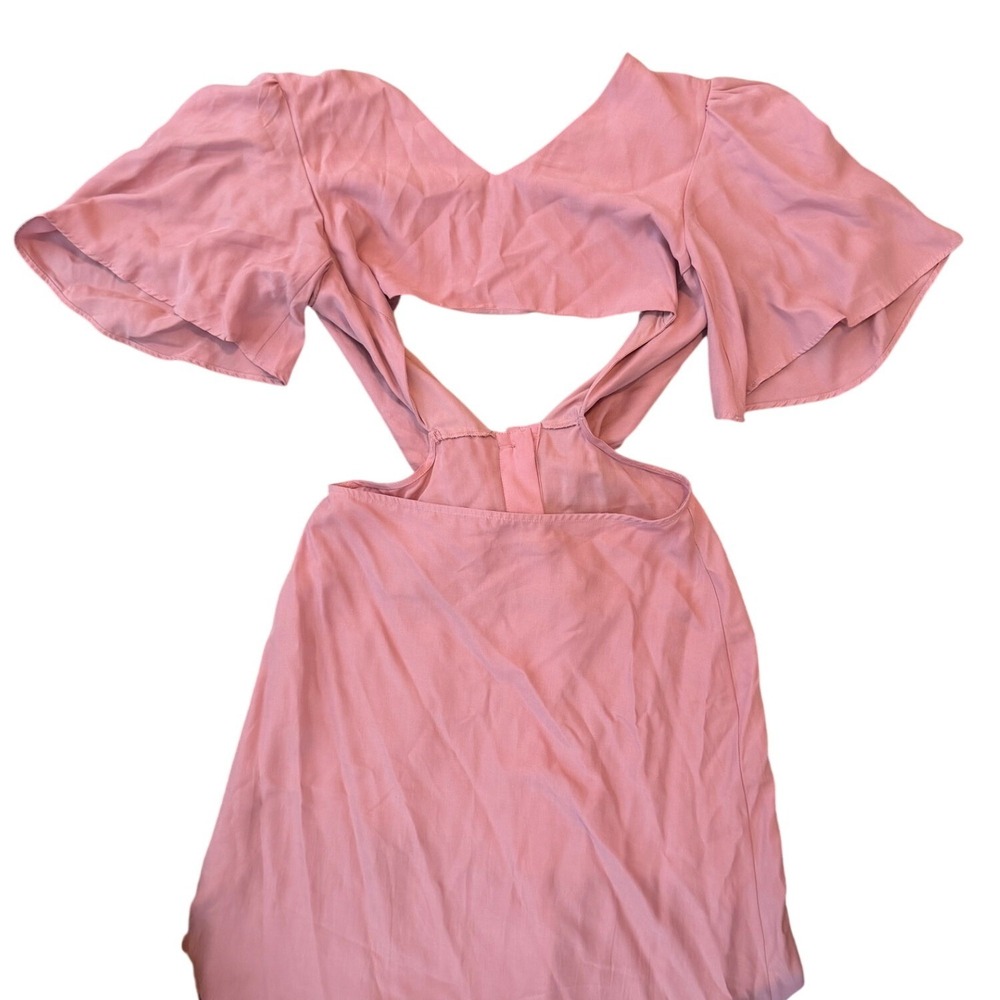 Zara Pink Cut‎ Out Tie Front Flutter Sleeve Midi Dress Women Size Small - Picture 4 of 9